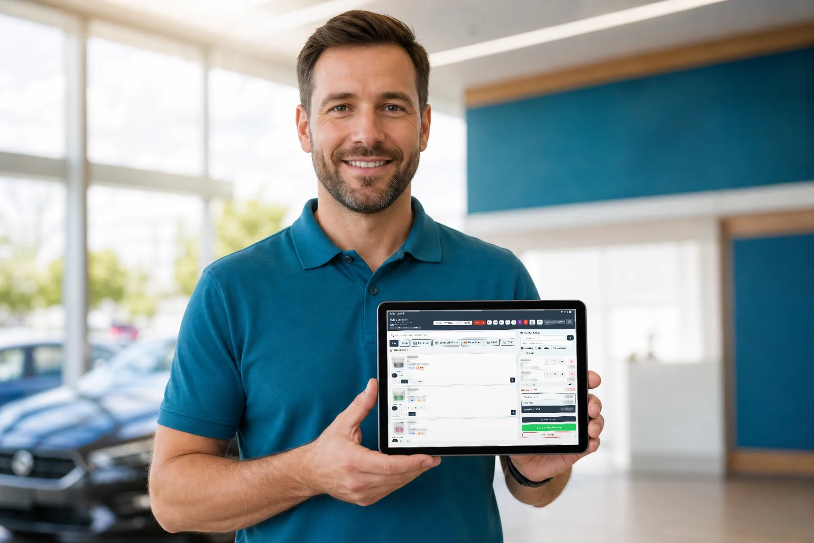 Vertegenwoordiger toont een bestelling aan een klant op de iPad met SalesOnIPad